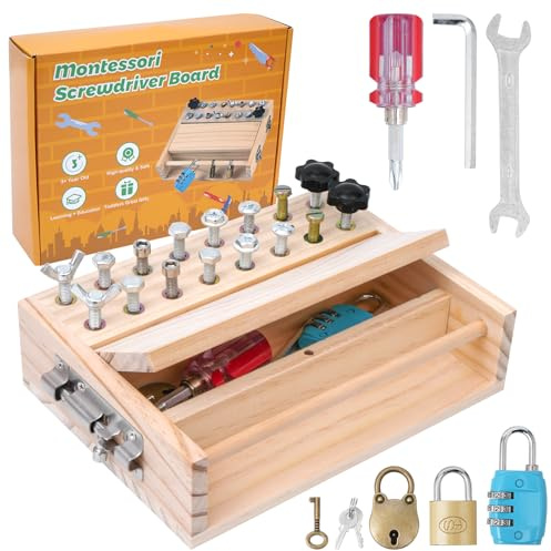 Montessori Spielzeug ab 3 4 5 Jahre, Holz Schraubbrett Brett, Motorikspielzeug Holzspielzeug Schraubendreher Busy Board, Lernspielzeug Kinderspielzeug Geschenk für Mädchen Jungen