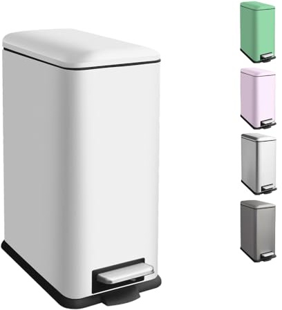 Ullege Mülleimer Küche, 30L Schmaler Abfalleimer Mit Deckel, Pedal, Weiß | Mülleimer 30L, Stahl, Treteimer Mit Inneneimer, Softclose Deckel , Schmaler, Für Küche, Wohnzimmer, Büro, Mülleimer Groß