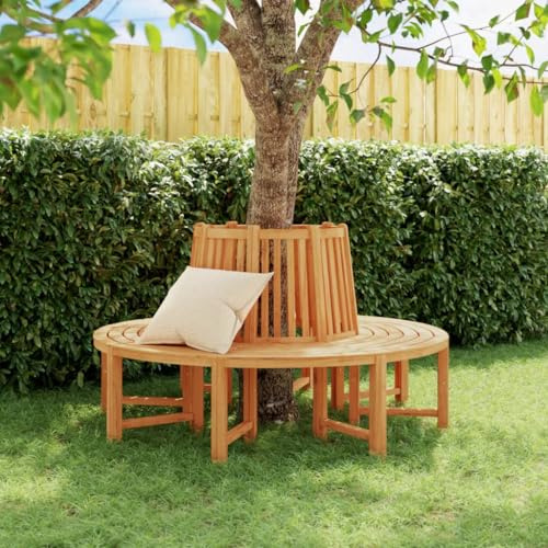 Zeehear set om 2 trädbänkar halvcirkelformade Ø 160 cm, massivt trä teak, trädgårdsbänk, väderbeständig, terrassbänk med ryggstöd, för utomhus, utomhus