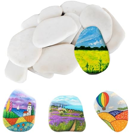 Lot de 18 galets de peinture blancs de 5 à 8 cm - Galets lisses pour peinture - Pierres irrégulières pour la peinture - Artisanat et décoration de la maison