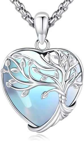 Eusense Colgante Árbol de la Vida Collar Árbol de la Vida Corazón Colgante Piedra Lunar Joyas Regalo para Cumpleaños Aniversario Día de la Madre