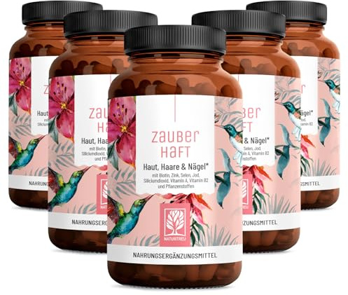 NATURTREU® Haar Vitamine - 451mg Silizium hochdosiert & Biotin Zink Selen | für Haare - Kieselsäure aus Bambus, Kupfer, Iod, Brennnessel und B-Vitamine - 600 Kapseln - Vegan aus Deutschland