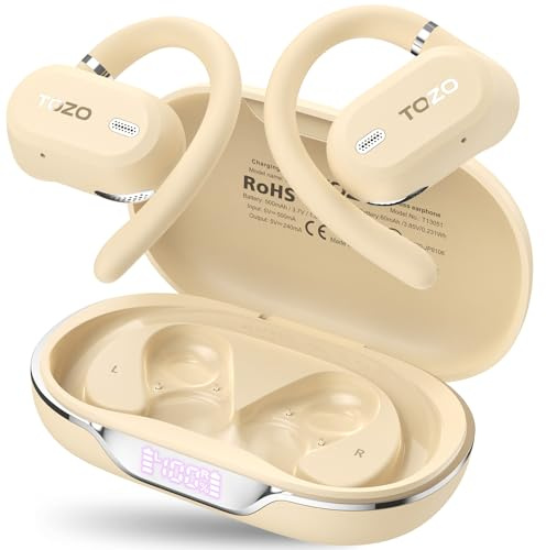 TOZO OpenWear Écouteurs Bluetooth sans Fil avec Traduction IA en Temps Réel | Prend en Charge 145+ Langues, Écouteurs Traducteurs FR ES, ENC Appels Charge Rapide Écran Intelligent, Idéal pour le Bureau