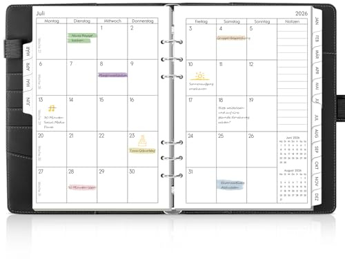 SKYDUE Kalender Ringbuch A5, Ringbuch A5 Nachfüllbar Von März 2026 bis Juni 2027, Terminplaner 2026 Perfekt Für Schüler Und Berufstätige(Schwarz)