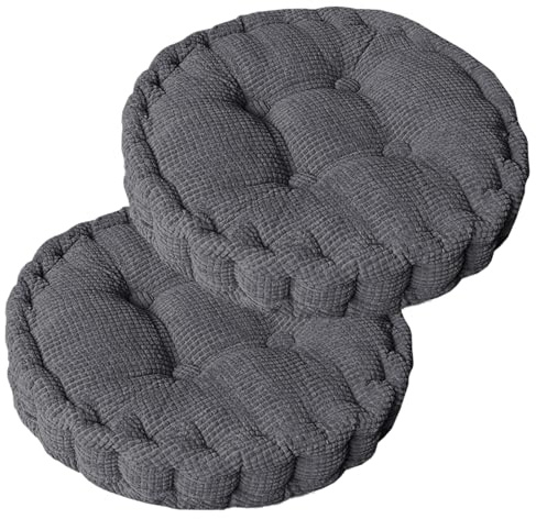 Sitzkissen Rund, 2Er Set Bodenkissen, 40 X 40 Cm Sitzkissen Stuhl, Baumwolle Polsterung Dicke Bodenkissen Yogakissen Haustierbett Sitzpolster Für Den Innen Und Außenbereich Stuhlkissen-Set Dunkelgrau