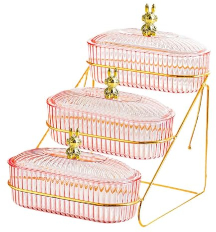 LOVIVER Plateau à fruits secs avec couvercle, organisateur, plateau de service à étages pour amuse-gueules, fruits secs, biscuits, bonbons, mariage, Grille Bunny 3