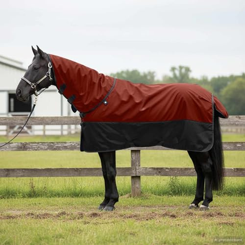 Mokuyary Coperta equina verde scuro e nero 145 cm poliestere coperta per cavalli, cavallo, esterno e stalla -G