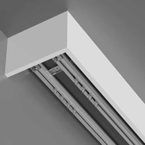Vit aluminium dubbel järnskensystem med pelmetlåda – smidigt glidspår för väggtakinstallation 1 m (3,3 fot) perfekt för heminredning