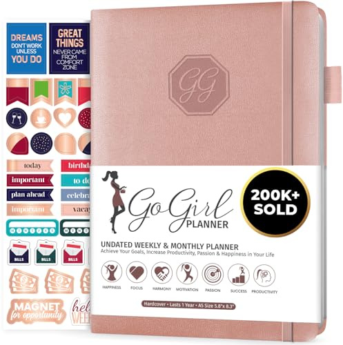 GoGirl Planner and Organizer for Women Compact Size Weekly Planner, Goals Journal & Agenda to Improve Time Management, Productivity & Live Happier. Undated Start Anytime, Lasts 1 Year Rose Gold