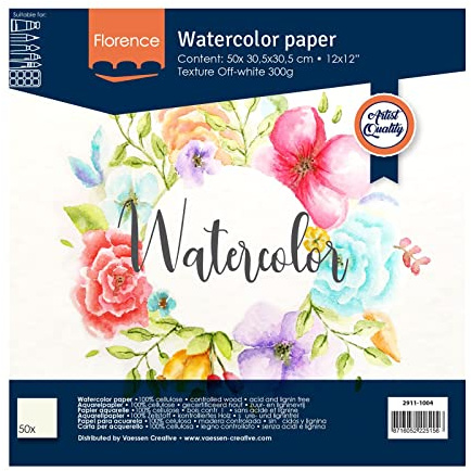 Florence Aquarellpapier Textur - Zeichenblock für Aquarellfarben 30,5 x 30,5 cm - Beige - Malblock für Wasserfarben - Künstlerbedarf und Scrabooking - 300 gsm