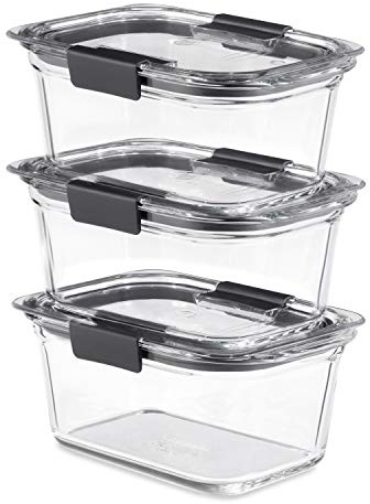 Rubbermaid Brilliance Glass Storage 4.7-Cup Food Containers with Lids Set of 3 Clear