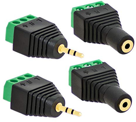 E.T 2X Klinken Stecker + 2X Buchsen 2,5mm Adapter > Terminalblock 3 Pin Schraub Klemme Set