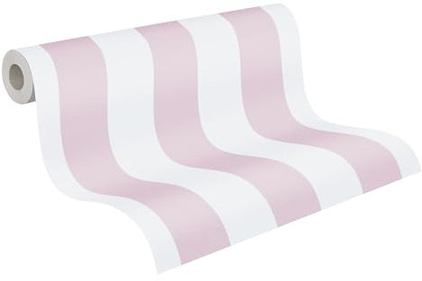 A.S. Création Carta da parati a righe Little Love in tessuto non tessuto, 10,05 m x 0,53 m, colore: rosa e bianco, made in Germany 381482 38148-2