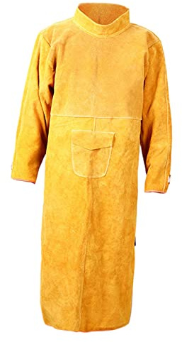Baoblaze Schweißerschürze Flammfestes Rindsleder Langer Mantel Schutzkleidung Bekleidung Anzug Schweißer Langarm Holzbearbeitungsschutz, 130cm