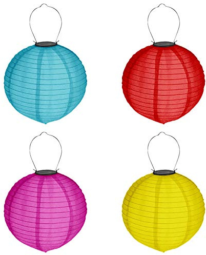 4er Set Solar LED Lampion Ø 20 cm Party Garten Laterne Bunt Deko Lampenschirm Lampe Kugel Gartenlampion Mehrfarbig