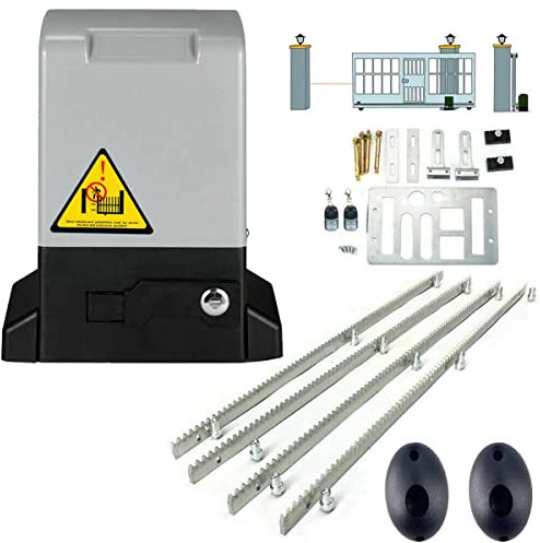 YILIKISS Automatic Sliding Gate Opener Kit 750W Heavy Duty Electric Gate Operator for Gate Up to 2000 kg, Security Gate Operator with with Infrared Sensor Remote Control & 8pcs Racks