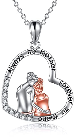 YAFEINI Mutter und Tochter Kette 925 Sterling Silber Mama Bilder Foto Medaillon Herz Halskette Anhänger Halskette Schmuck Geschenke für Mama