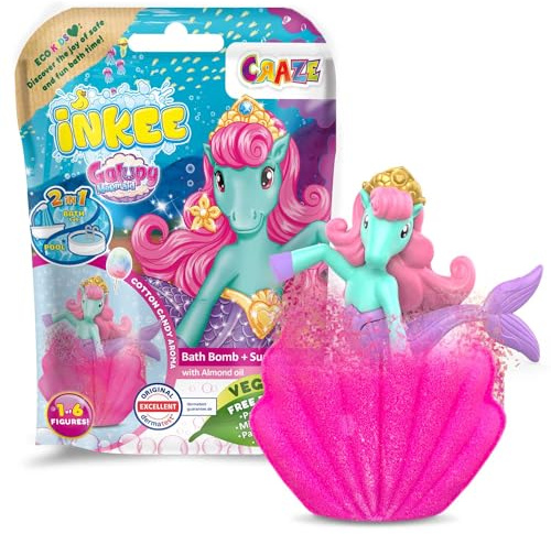 INKEE Surprise GALUPY MERMAID | Einhorn Badebombe mit Überraschung, Kinder Badekugeln in Muschelform mit Meerjungfrau Figuren & Zuckerwatte Aroma