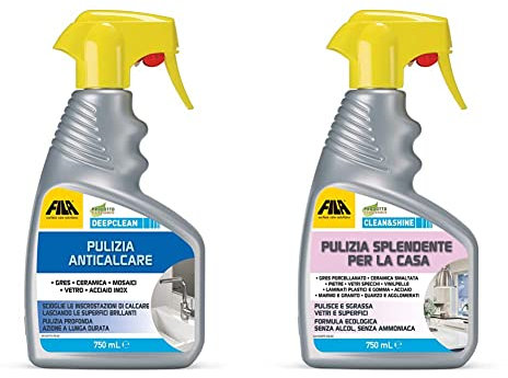 FILA Surface Care Solutions Spray anticalcare per Il Bagno Professionale, 750 ml, 750 unità & CLEAN&SHINE, Detergente Spray Multisuperficie per la Casa, 750 ml