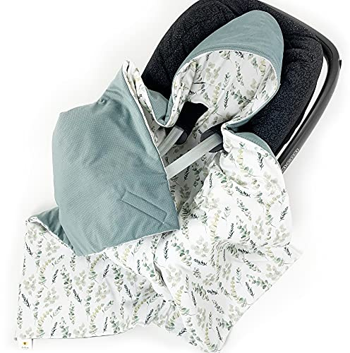 BABEES Winter XXL Einschlagdecke Babyschale mit Füllung Gr. XXL 0-12 Monaten Baby Decke ganzjährig (EUKALYPTUS)