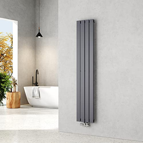 EMKE Heizkörper Schmal Hoch 1600x304 mm Einlagig Anthrazit 501W | Vertikal Flachheizkörper mit Mittelanschluss, Paneelheizkörper Wandheizkörper für Bad, Wohnzimmer & Schlafzimmer