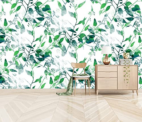 GDPOOTREE Custom Photo Mural Leaves Pattern Hand-Paint 3D Wallpaper Modern Green Leaf Wall Paper Living Room Bedroom Background 400Cm*280Cm