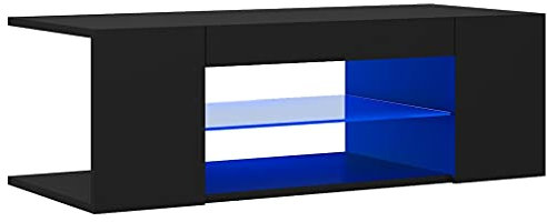 KOIECETA TV Schrank mit LED-Leuchten Lowboard Fernsehschrank Fernsehtisch Sideboard HiFi-Schrank TV Möbel Tisch Board (Schwarz, 90x39x30cm)