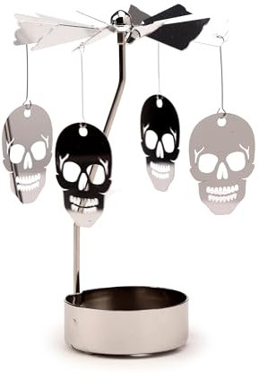 Portacandela Girevole in Metallo - Teschi - 14cm - Decorazione per la casa a tema teschio gothic
