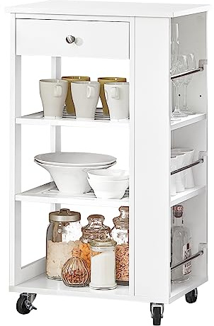 SoBuy Mobiletto cucina salvaspazio Carrello cucina con cassetti Credenza soggiorno moderno con ruote Mobile dispensa L50*P37*A86 cm FKW12-II-W