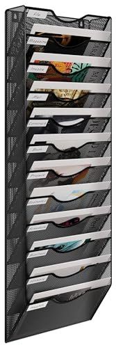 EasyPAG 12 Fächer Metall A4 Zeitschriftenhalter Wand Zeitschriften Wandhalter Aktenablage Dokumentenhalter Hängend Magazin Organizer Flyerhalter Prospektspender,Schwarz