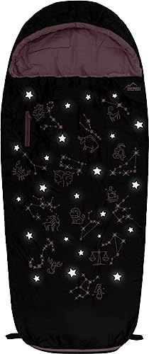 Kinder Schlafsack 3 Jahreszeiten Outdoor Deckenschlafsack Reise Mumienschlafsack - 4 bis 15 Jahren mit Sternzeichen-Motiv - Erweiterbarer Kinderschlafsack von 100 cm - 155 cm