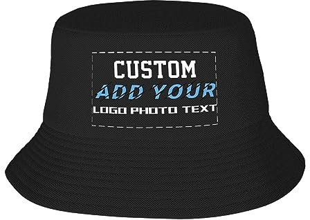 Generisch Personalisierte Fischerhut Selbst Gestalten,Schwarz Bucket Hat mit Text, Logo und Drucken Foto, Unisex Faltbarer Sonnenhut Strandhut Fishermütze Outdoor Sommermütze Herbst Hut