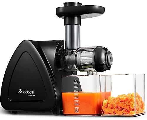 AOBOSI Cold Press Juicer Machines with Reverse Function, Slow Masticating Juicer with Quiet Motor, High Juice Yield, Juice Cup Baffle and Brush for Easy Clean, Black