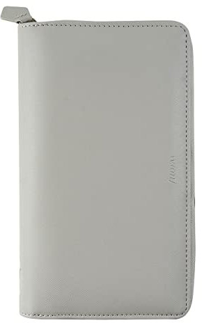 Filofax Saffiano Zip Organizer, Personal Compact Size, Granite - Cross-Grain, Leather-Look, Six Rings, Week-to-View Calendar Diary, Multilingual, 2024 (C028808-24)