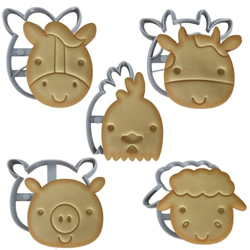 Moose Goods Ausstechformen mit Bauernhoftier-Motiv, 5 Stück, für Kindergeburtstage oder Motto-Partys, inklusive Huhn, Schwein, Kuh, Pferd, Schaf, Ausstechform