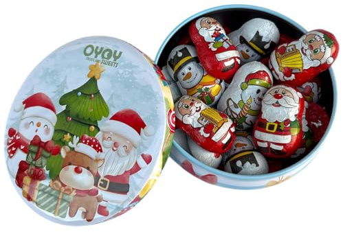 OYOY Geschenkbox Weihnachten gefüllt mit Schokoladen Weihnachtsmänner und Schneemänner I kleine Keksdose Weihnachten mit 160g Schokolade I Ideal für Nikolaus Geschenke oder schöne Weihnachtsdeko