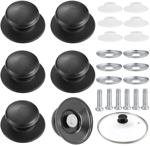 Topfdeckelknopf, 6 Stück Topfdeckelgriff Universal Topfgriff Pan Lid Cover Knöpfe Ersatzgriff mit Schraubenzubehör für Topfdeckel Kasserolle Ersatzknöpfe (Schwarz)
