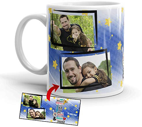 Kembilove Taza personalizada con foto para papa - Tazas de cafe 350ML - Dia del padre regalos - Tazas originales para regalar en cumpleaños - Taza personalizada papa en cerámica (Diseño 2)