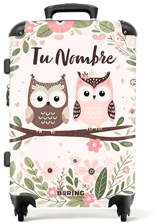 NoBoringSuitcases.com Kinderkoffer, Reisekoffer Personalisiert, Kinderkoffer Mädchen, Koffer Groß, Koffer Kinder Mädchen, Kinder Koffer, Großer Koffer, Koffer Mittelgroß (Eulen - Grün, 67 cm - 72 L)
