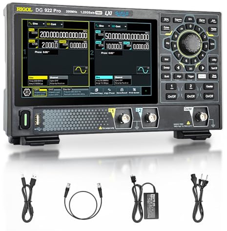 RIGOL Generador de Funciones, DG922 Pro Generador de Señales,200 MHz,2 Canales,Resolución de 16 bits,Pantalla táctil HD de 7 pulgadas,Compatible con alimentación mediante power bank