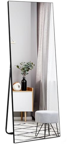 HORLIMER Ganzkörperspiegel Schwarz 140x51cm – Flexibler Standspiegel & Wandspiegel, Klare Sicht, Sicherheitsglas – Perfekt für Schlafzimmer & Ankleidezimmer