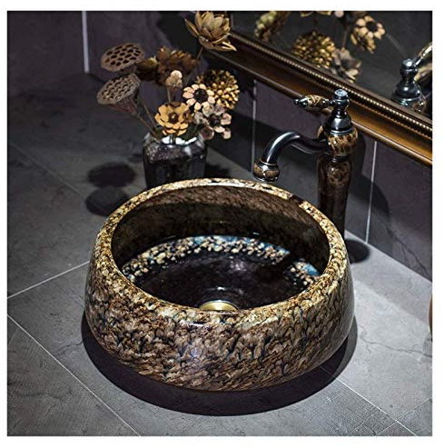 Mobile lavabo con lavabo, lavabo da Bagno Lavabo da appoggio Lavabo da appoggio, Rustico sopra Il bancone Porcellana Ceramica Bagno da appoggio Ciotola Lavabo Lavabo da appoggio