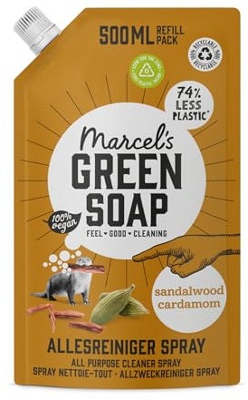 Marcel's Green Soap - Ricarica Spray Multiuso Sandalo & Cardamomo - Spray detergente - Risparmia il 76% di plastica - Ecologico - Vegano - Biodegradabile al 99% - 500 ML
