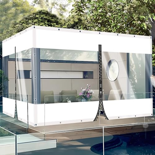Copertura per Gazebo Giuntata in PVC Trasparente Impermeabile con Occhielli in Metallo, Spessore 0,5mm, Adatta per Terrazzi, Giardini e Balconi Esterni. (White(1 zipper) / Size: H:2.5m W:3m)