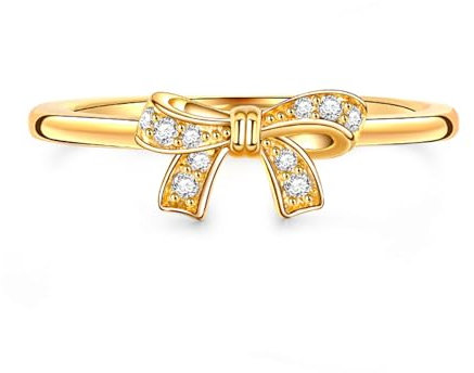 Jeulia Schleife 925 Silber Ring Für Damen Mädchen Runder Schliff Verlobungsring Ewigkeitsringe Eheringe mit Schmuckschatulle für Geburtstag, Weihnachten, Valentinstag (Gelbes Gold, 56(17.7))