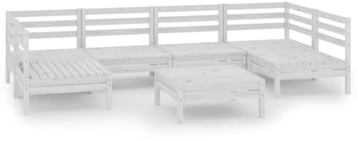 WEMYUFURN 7-TLG. Garten-Lounge-Set Weiß Massivholz Kiefer, Outdoor-Sitzgruppe, Terrassen-Lounge-Set, Garten-Couchgarnitur - Wetterbeständig, Komfortabel - für Terrasse, Garten und Balkon