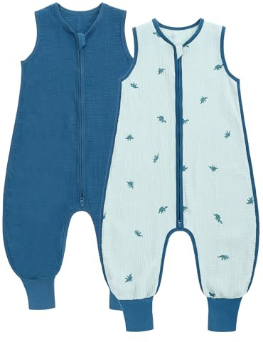amo nenes 2-pack baby sovsäck sommar med fötter 0,5 tog sommarsovsäck 100 % bomull muslin andas för pojkar och flickor, dinosaurier, 3-12 M