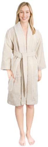 Peignoir Femme 100% Coton – 380 g/m² Peignoir en Éponge Doux avec Poches pour la Maison le Sauna – Absorbant Respectueux de la Peau