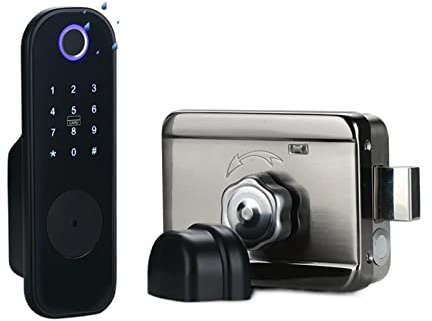 Cerradura Electrónica Inteligente, Cerradura de puerta con huella dactilar electrónica Smart HomePassword teléfono aplicación de desbloqueo soporte Tuya/Smartlife/TT Lock APP puerta de Metal Hotel ,Ce
