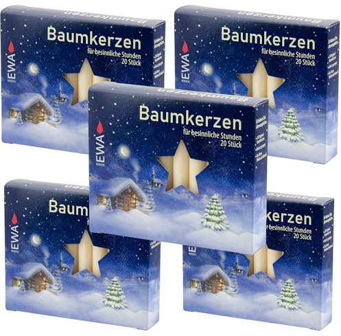 apog-Versand® Sparpack Baumkerzen 5x20 Kerzen champagner Größe 3x105 mm - MEGAPACK Christbaumkerzen Weihnachtsbaumkerzen Adventskerzen Pyramidenkerzen